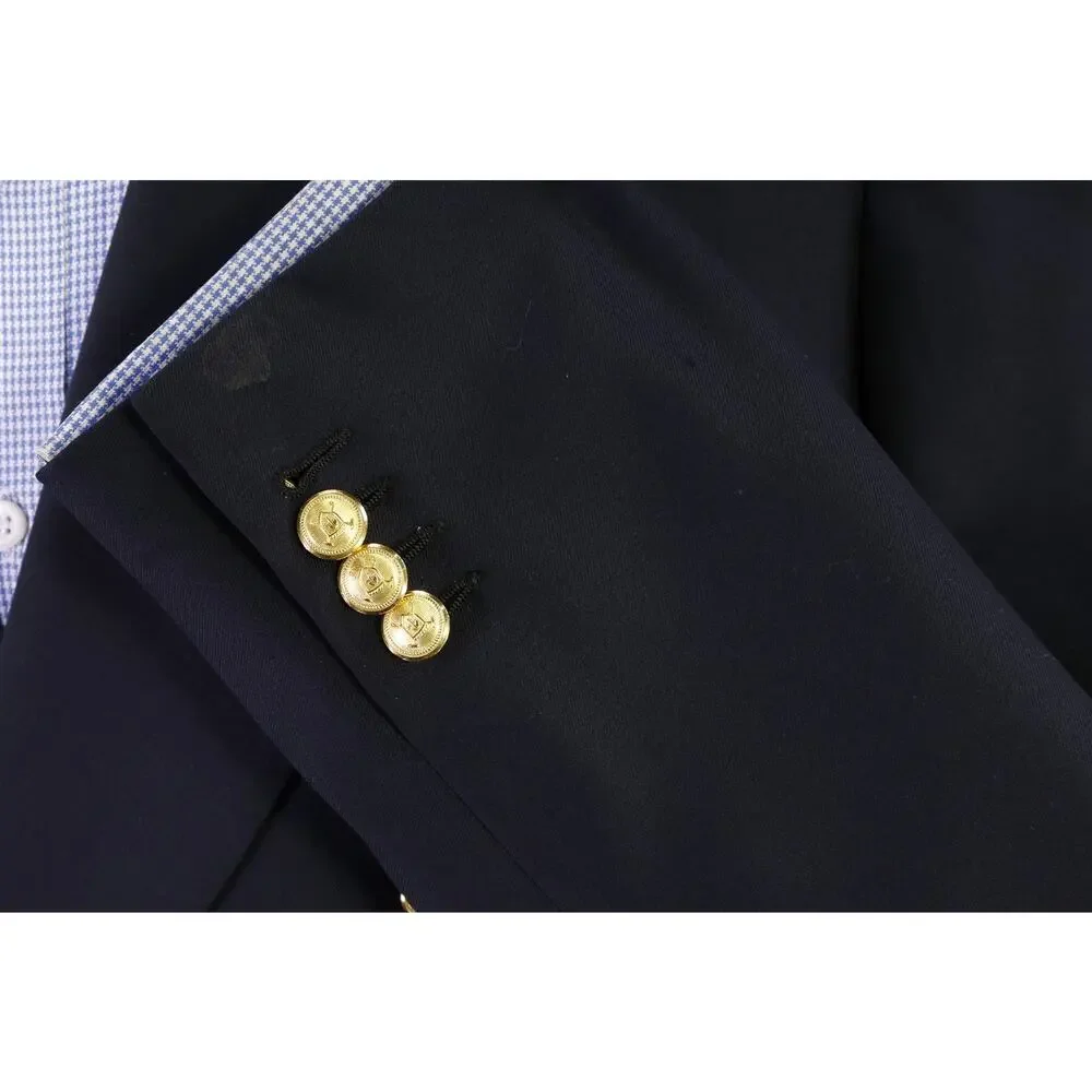Tincati Saint Andrews Navy 2B Double Breasted Gold Button Wool Blazer Jacket 38S
